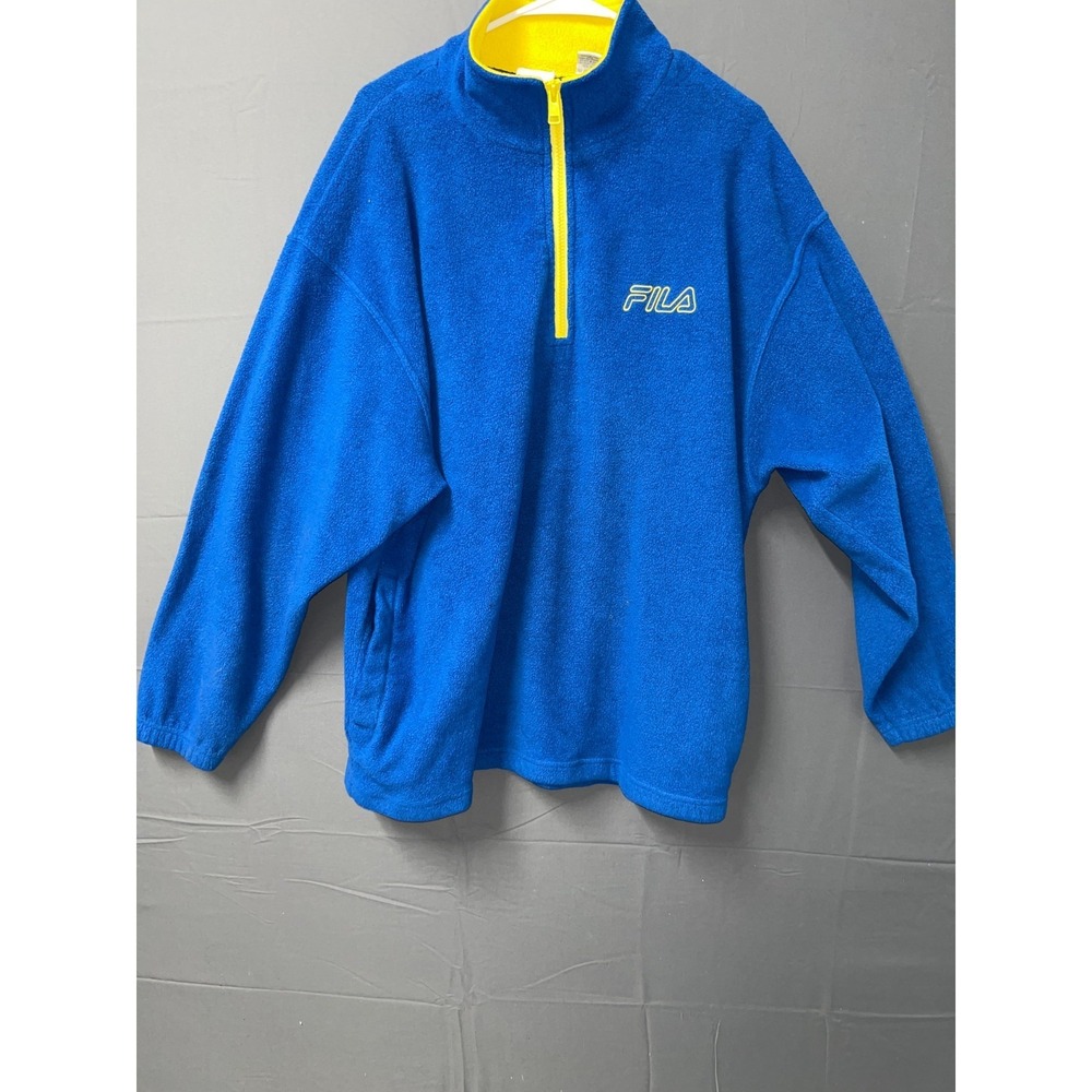 Fila Fleece Athletic Sweatshirt Mens Large Blue Mock Neck‎ Quarter Zip Sweater